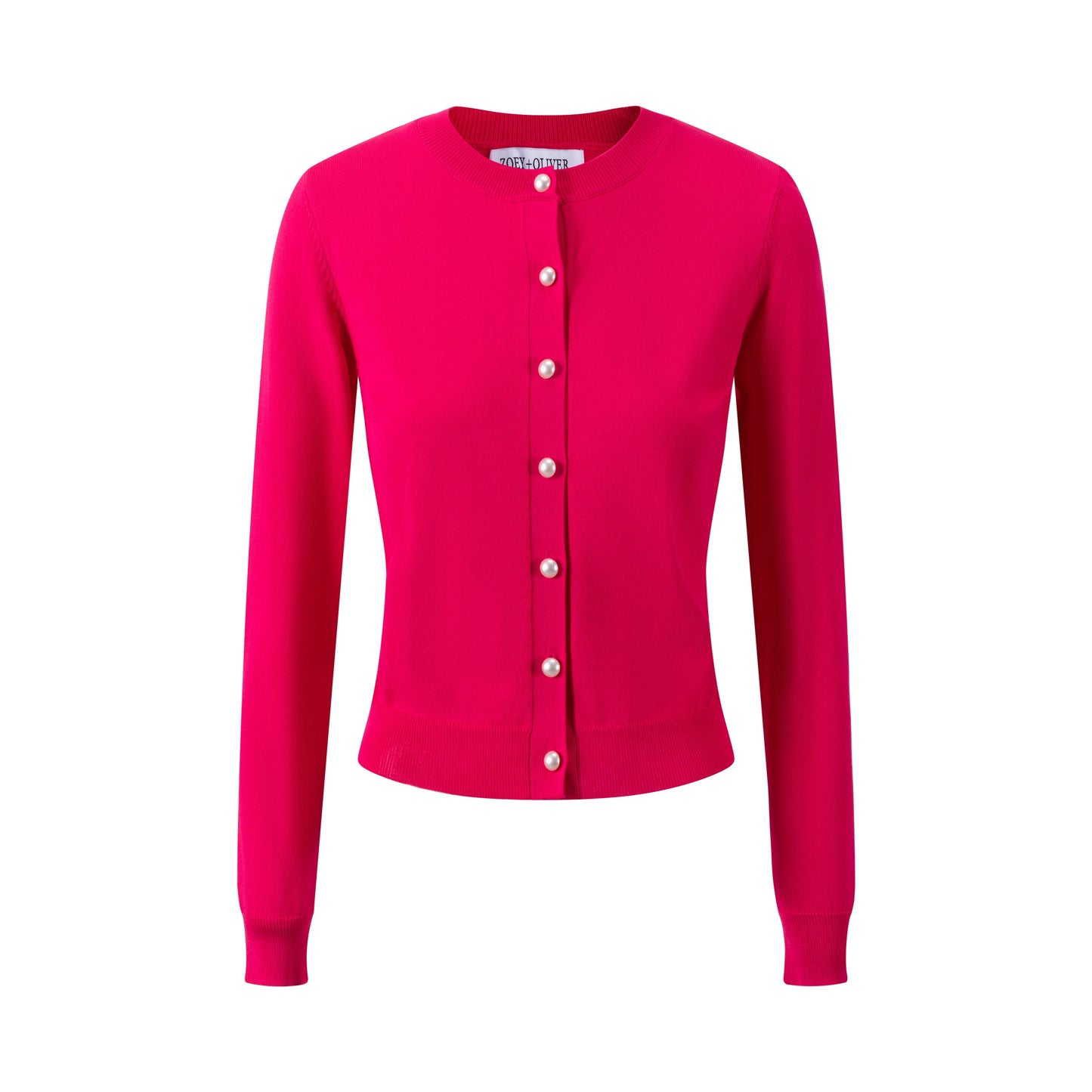 Hot Pink Knit Cardigan With Pearl Buttons