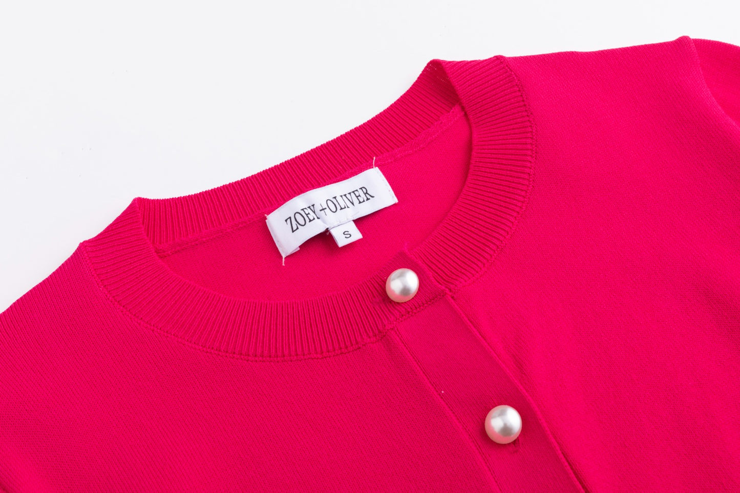 Hot Pink Knit Cardigan With Pearl Buttons