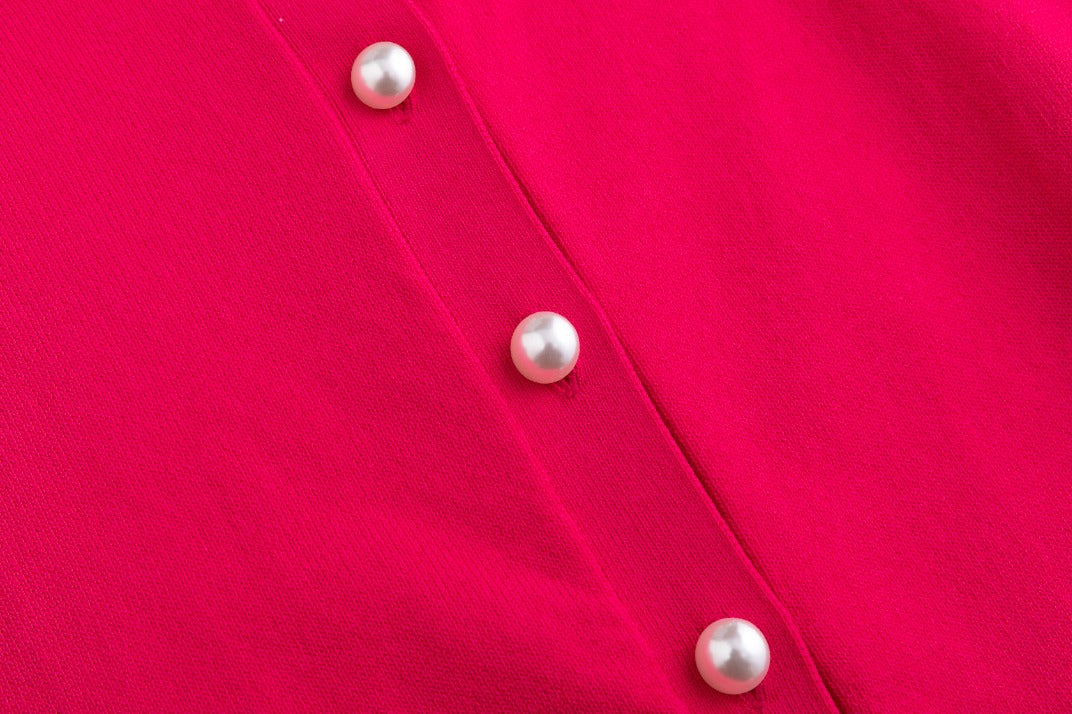 Hot Pink Knit Cardigan With Pearl Buttons