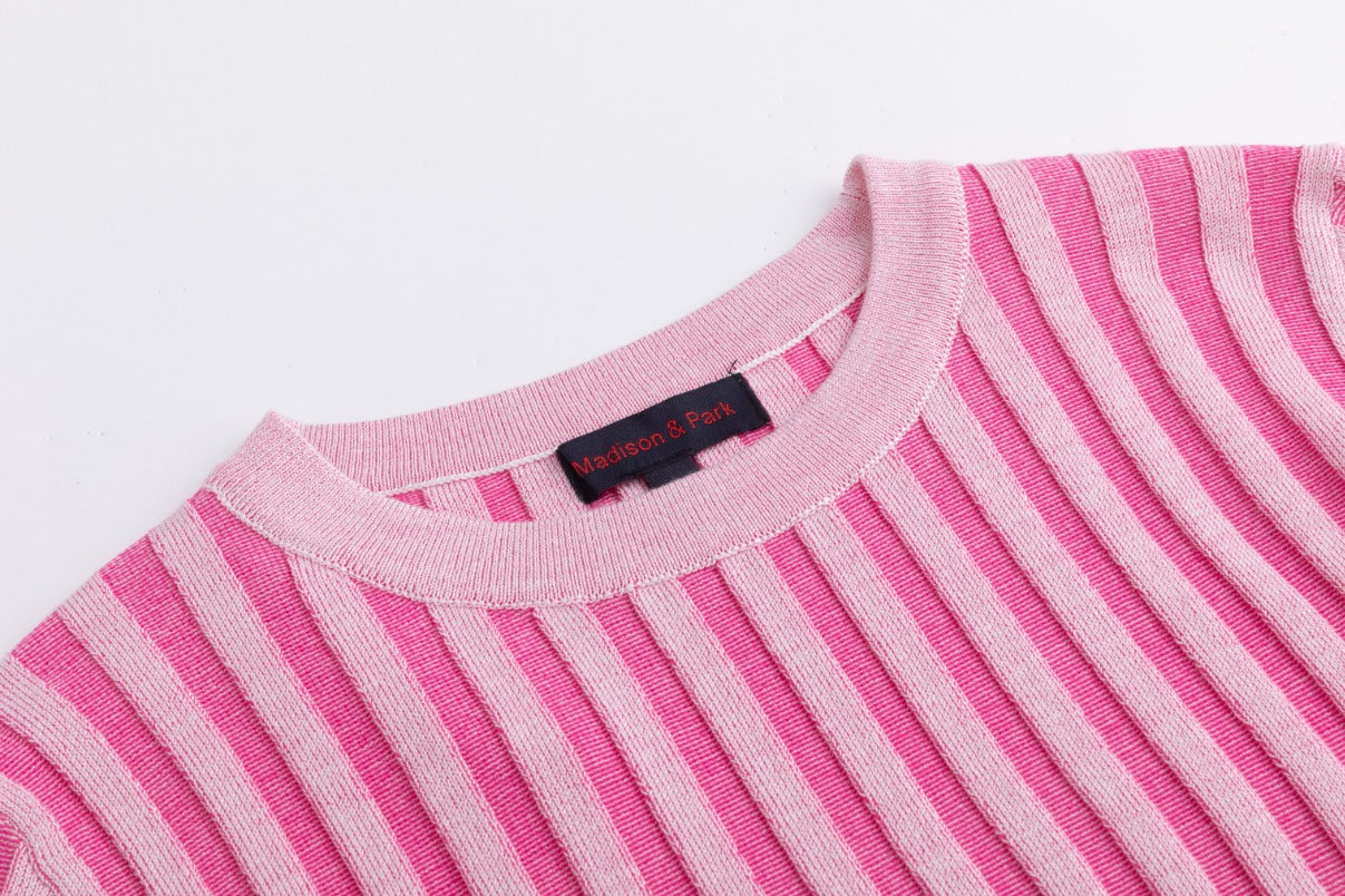 Textured Stripes Knit Top - Hot Pink