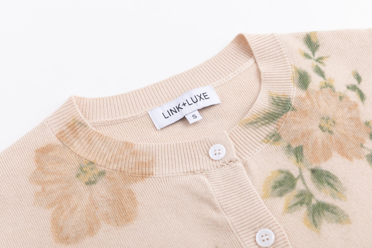 Tan Knit Cardigan With Flowers
