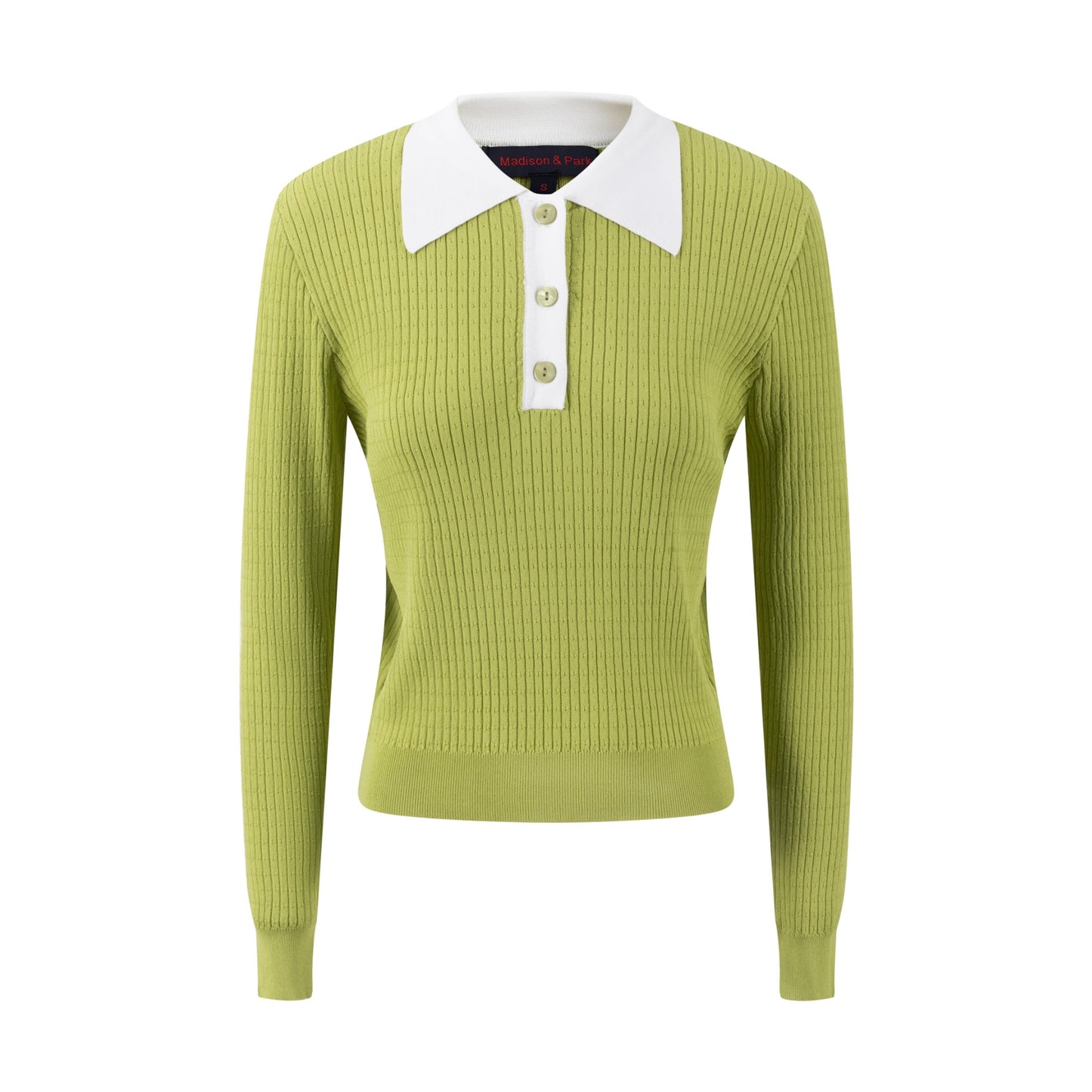 Knit Top With White Collar - Green