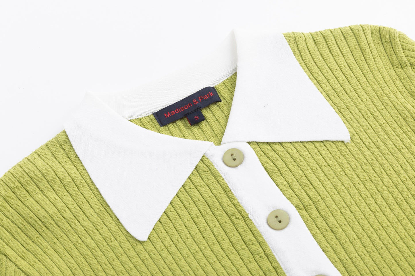 Knit Top With White Collar - Green