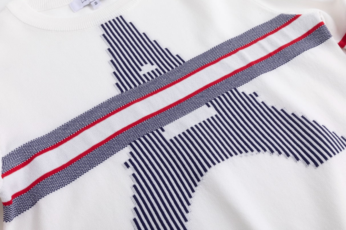 Red And Navy Eiffel Tower Knit Top