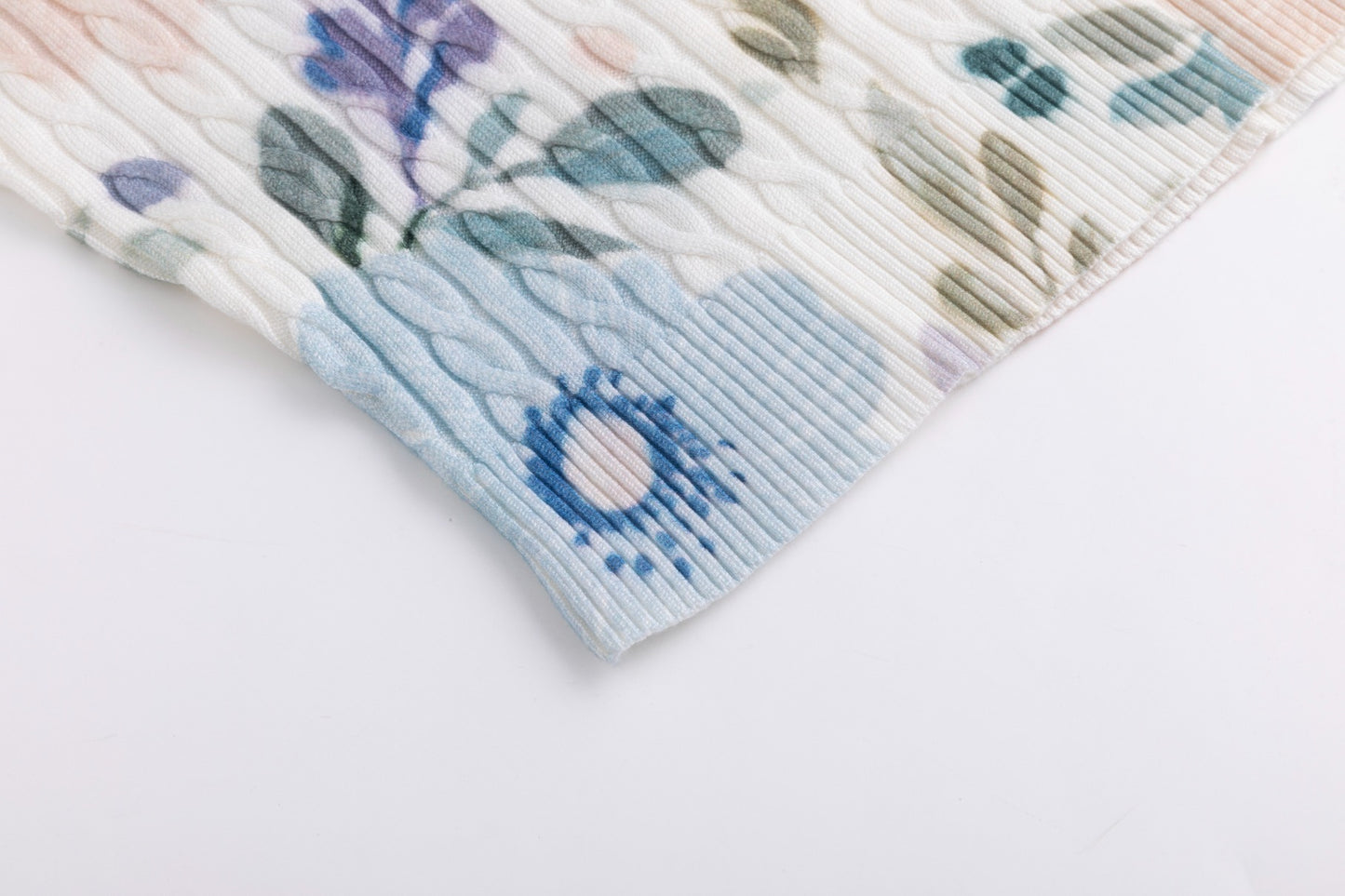 Floral Printed Cable Knit Top