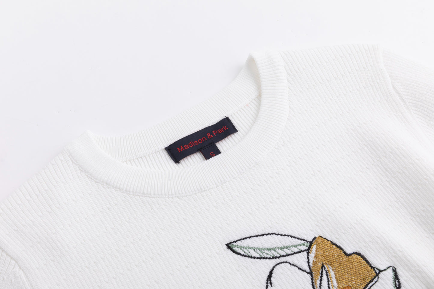 White Detailed Knit Top With Floral Embroidery