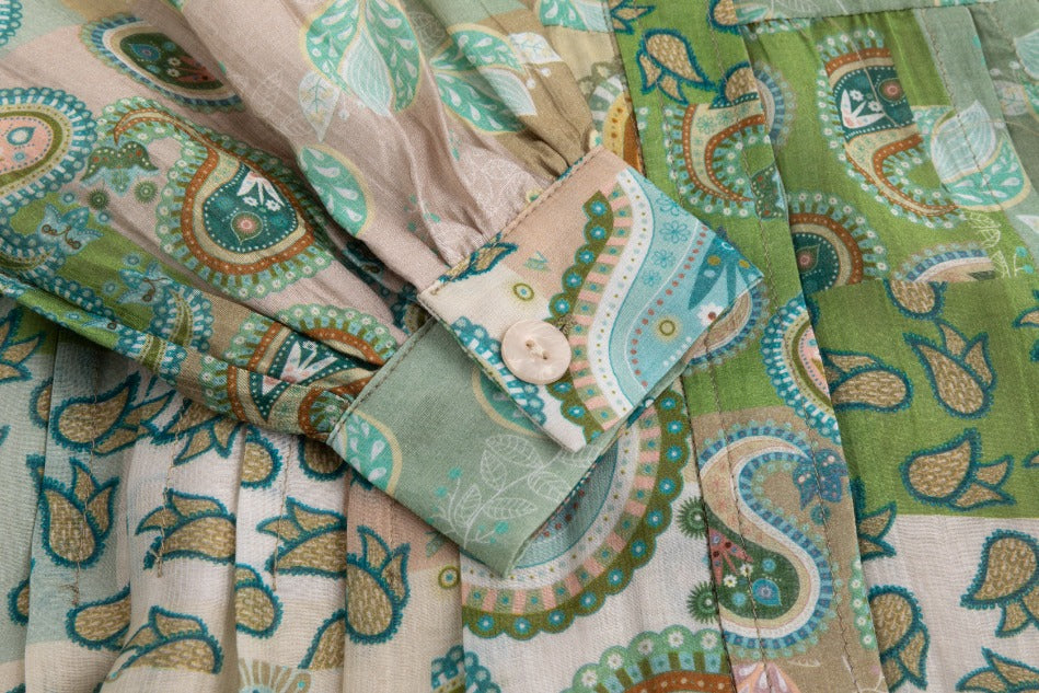 Green Floral Printed Belted Dress