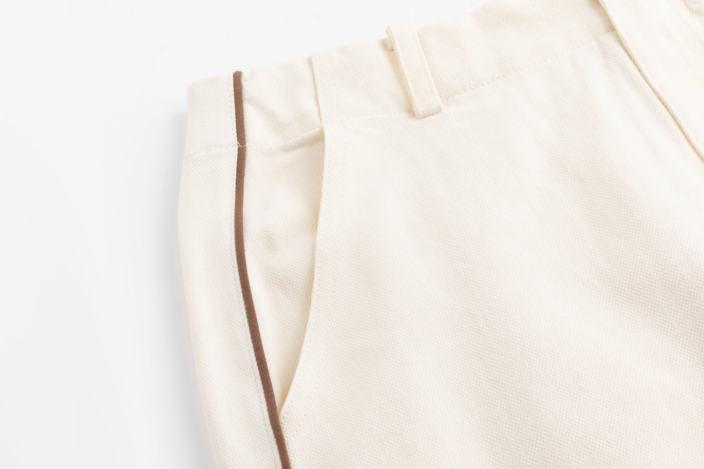 Denim Skirt With Brown Stitching And Belt - Ivory