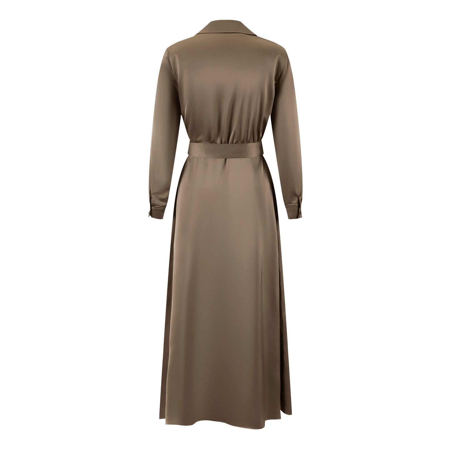 Belted Dress With Gold Buttons - Brown
