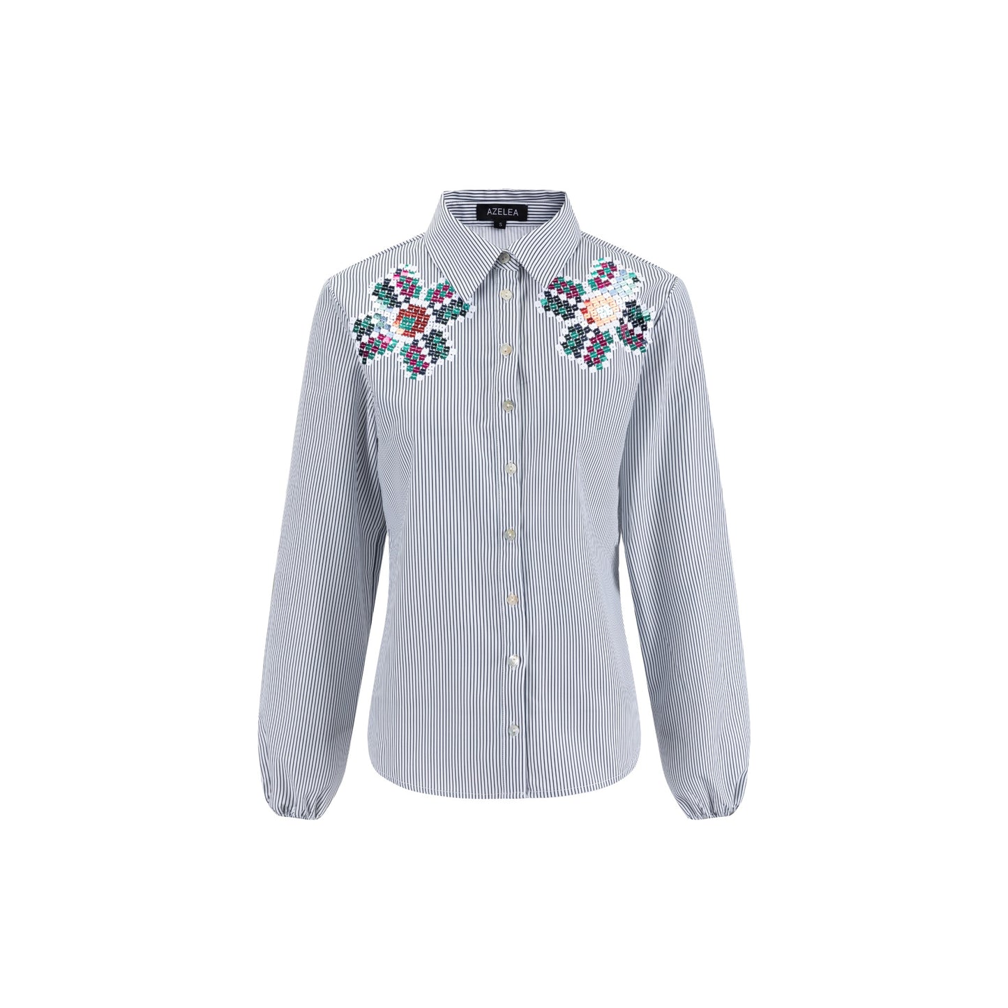 Black Striped Blouse With Colorful Beading