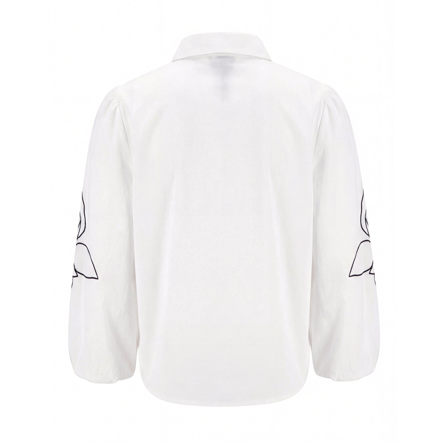Cotton Blouse With Embroidered Sleeves - Ivory