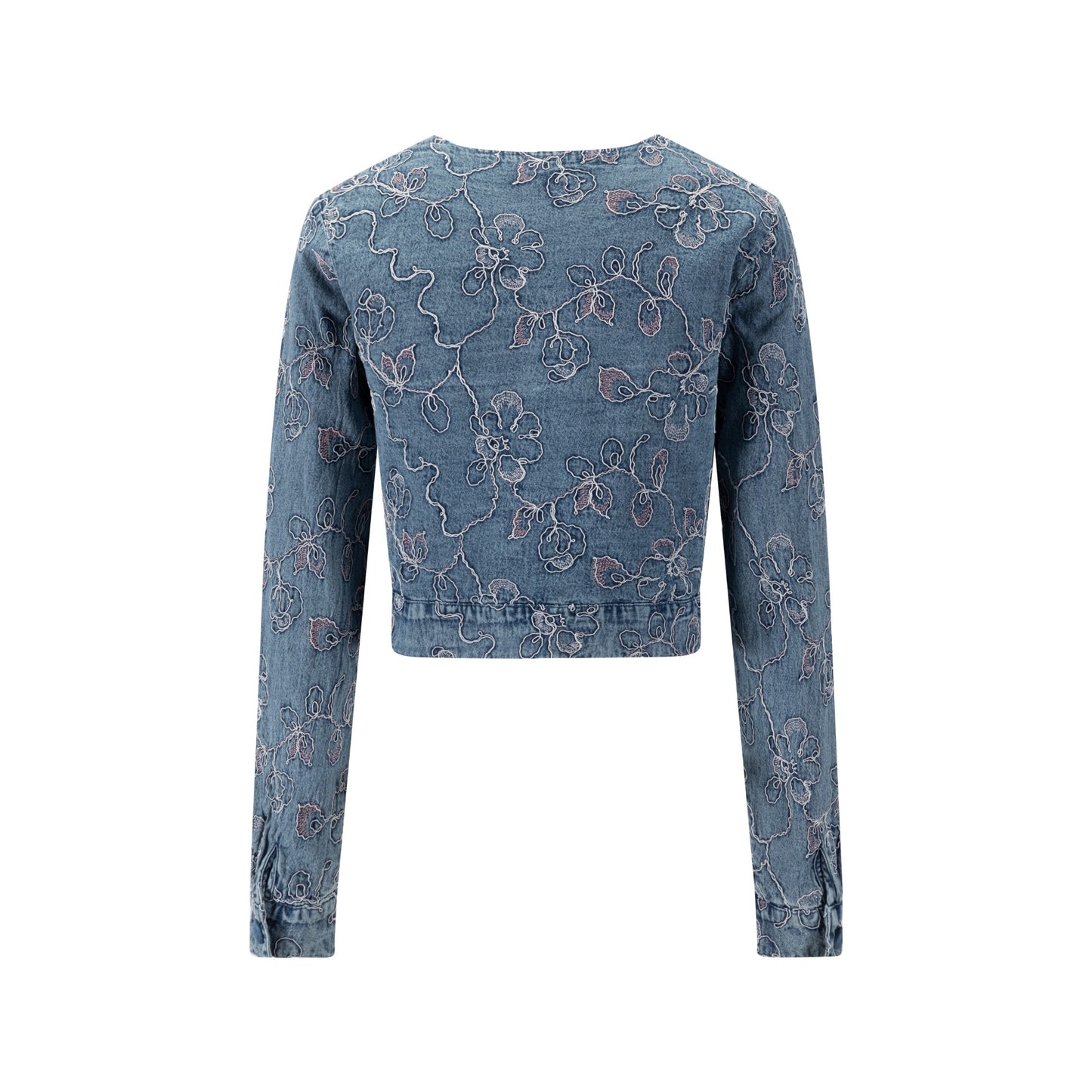 Abstract Embroidery Denim Top