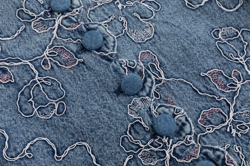 Abstract Embroidery Denim Top