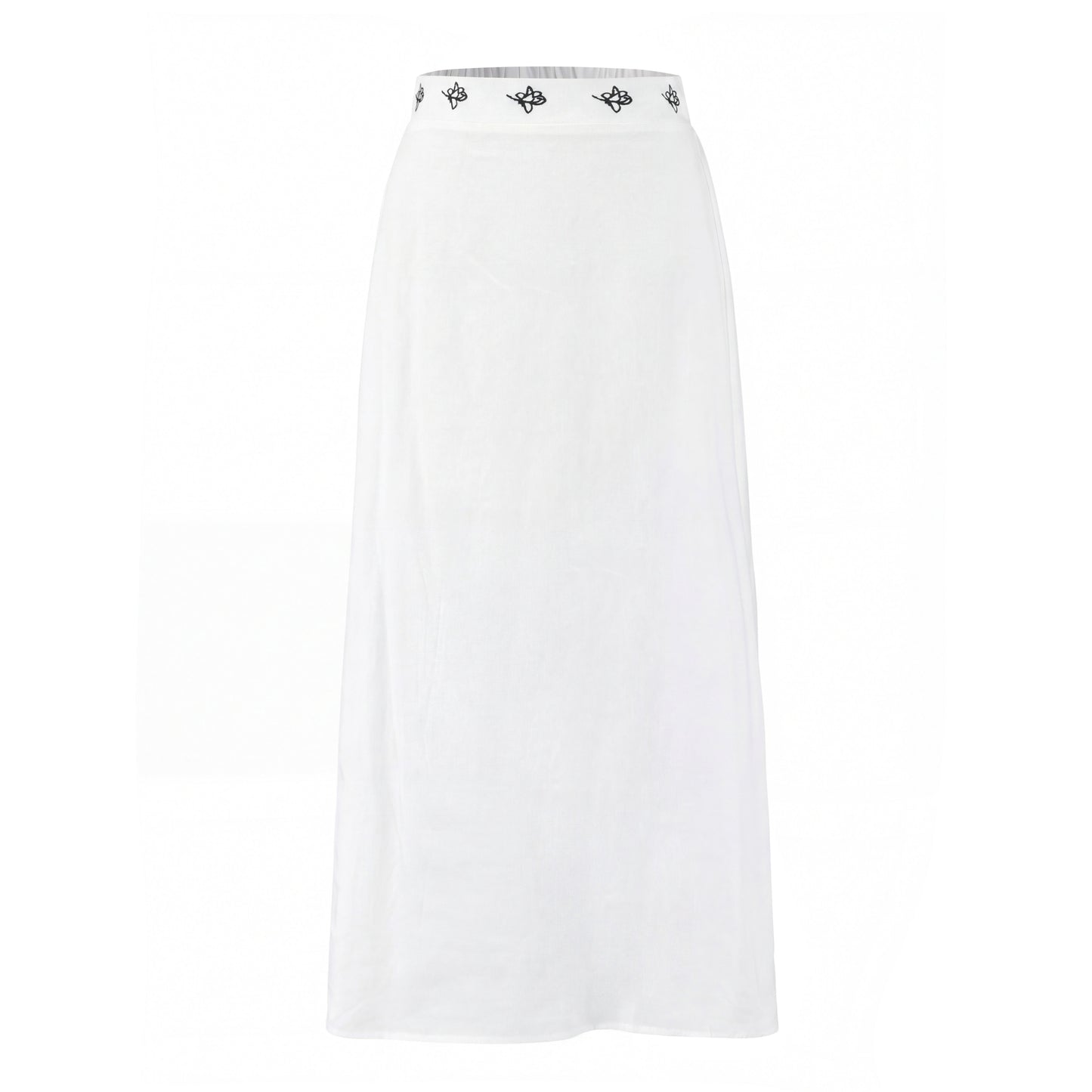 Cotton Skirt With Embroidered Waistband - Ivory