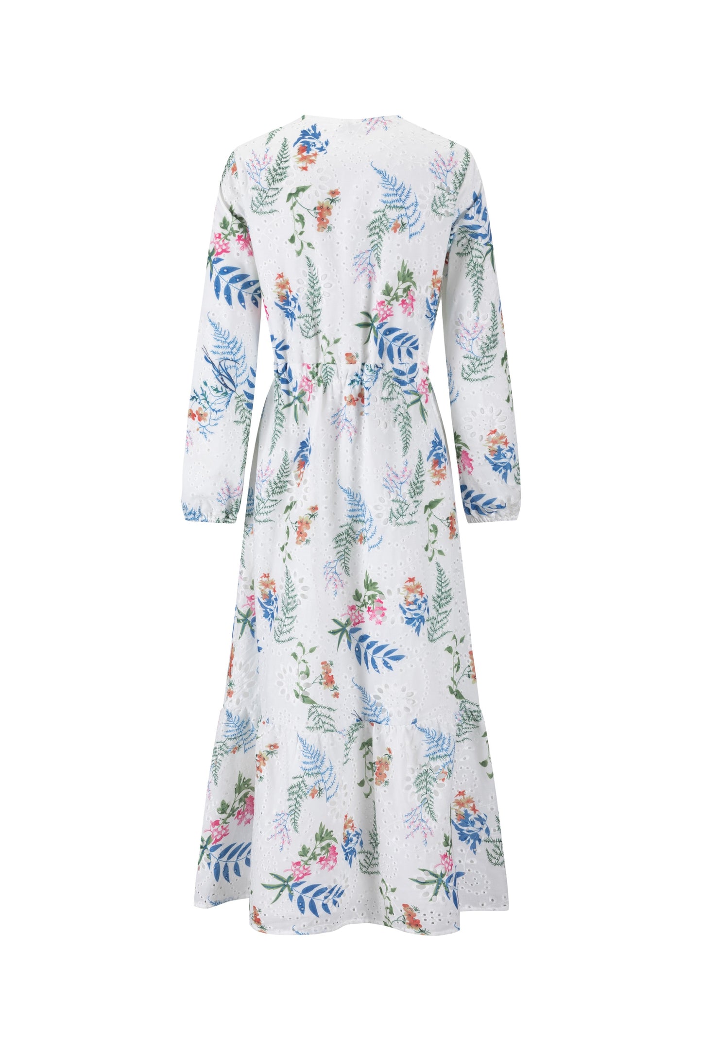 Eyelet White Dress With Blue Floral Print