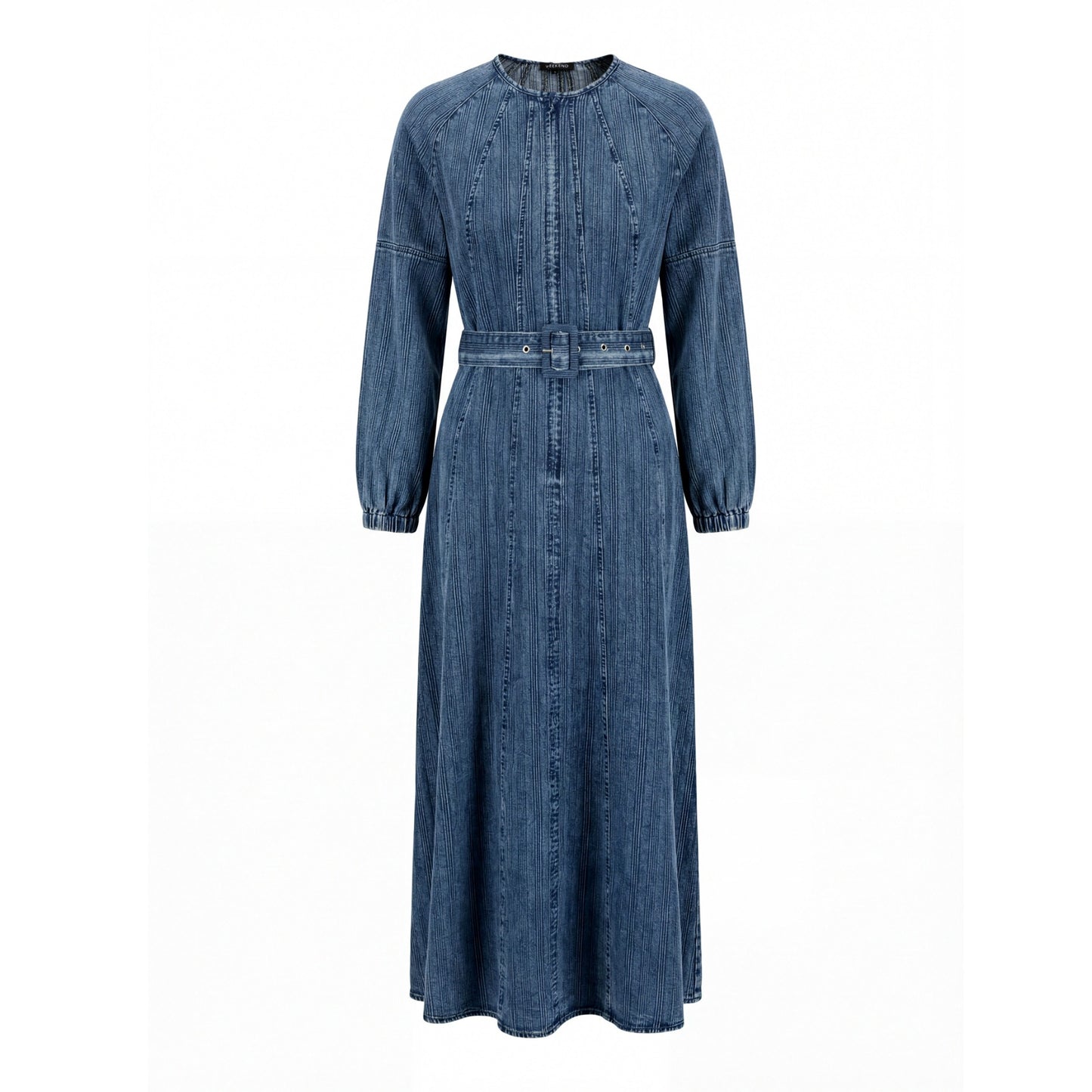 Textured Denim Dress With Belt