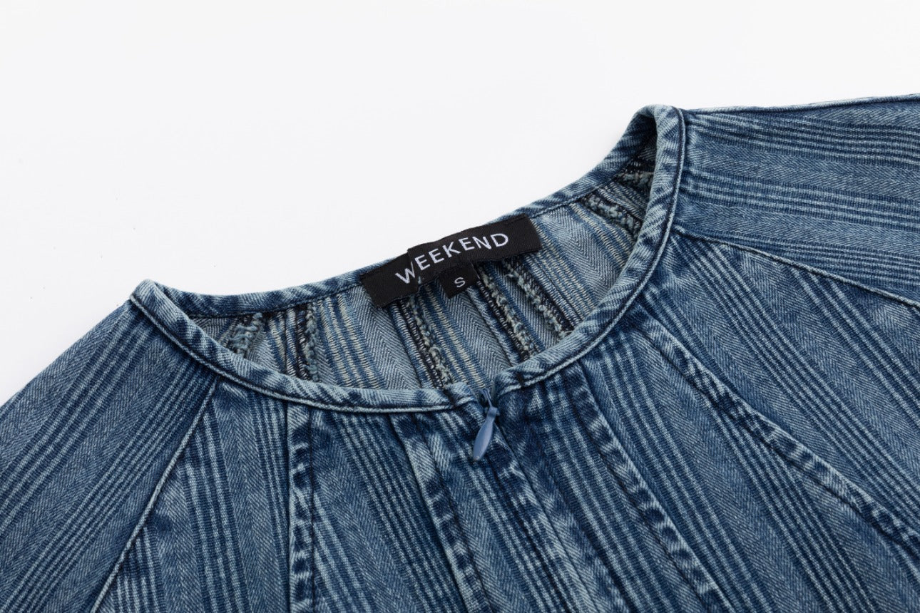 Textured Denim Dress With Belt