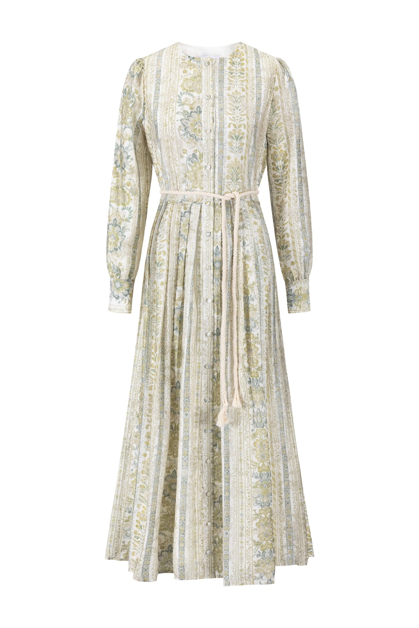 Ivory And Green Printed Floral Dress