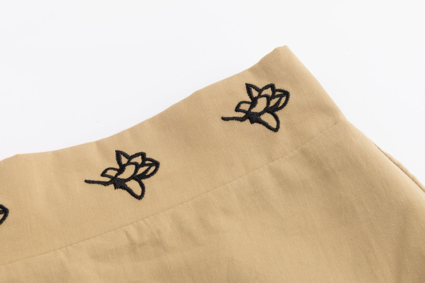 Cotton Skirt With Embroidered Waistband - Tan