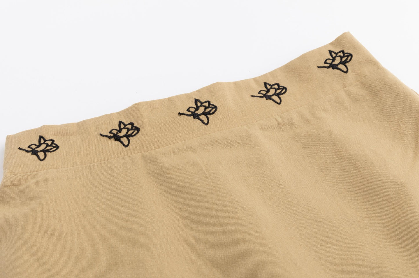 Cotton Skirt With Embroidered Waistband - Tan