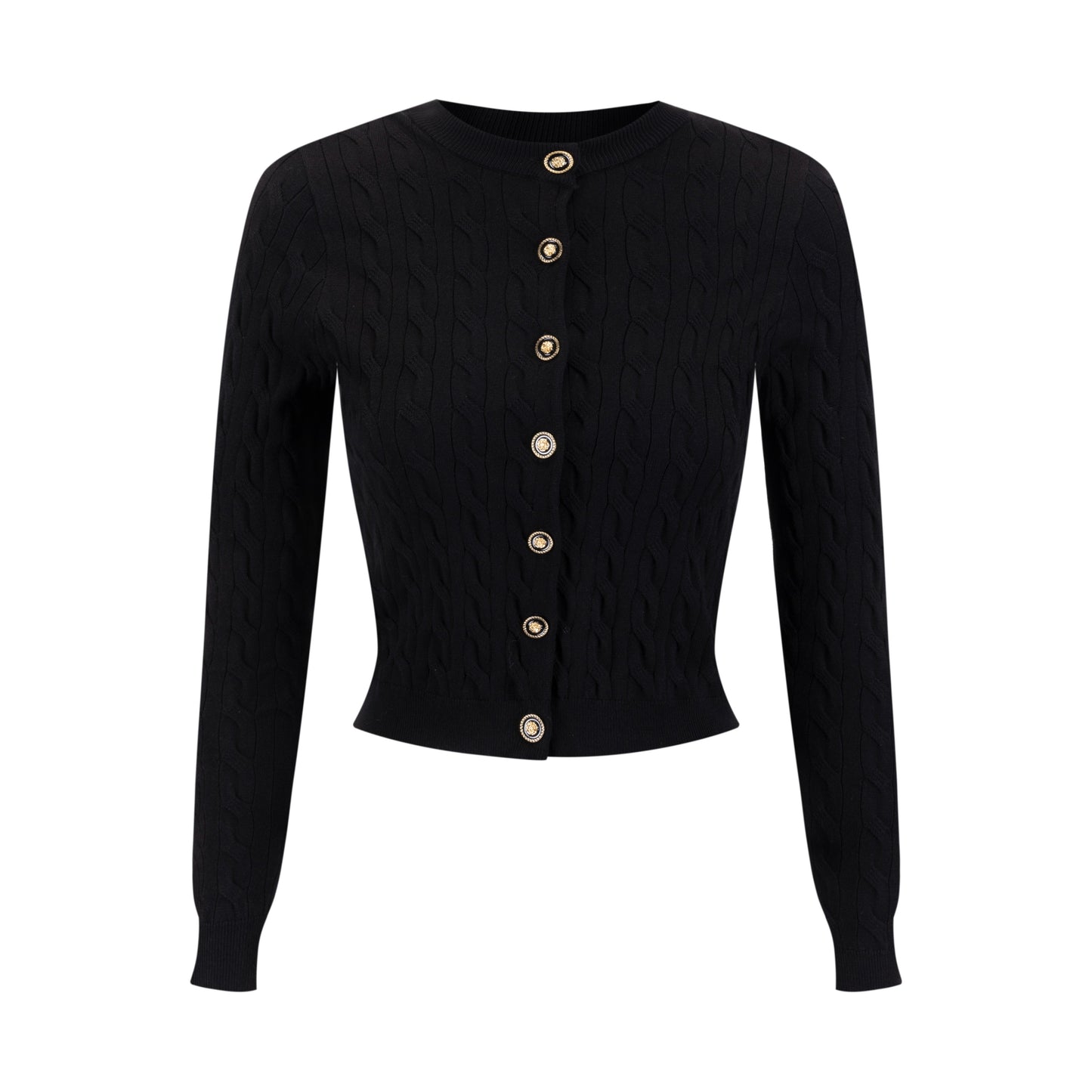 Cable Knit Cardigan With Detailed Buttons - Black