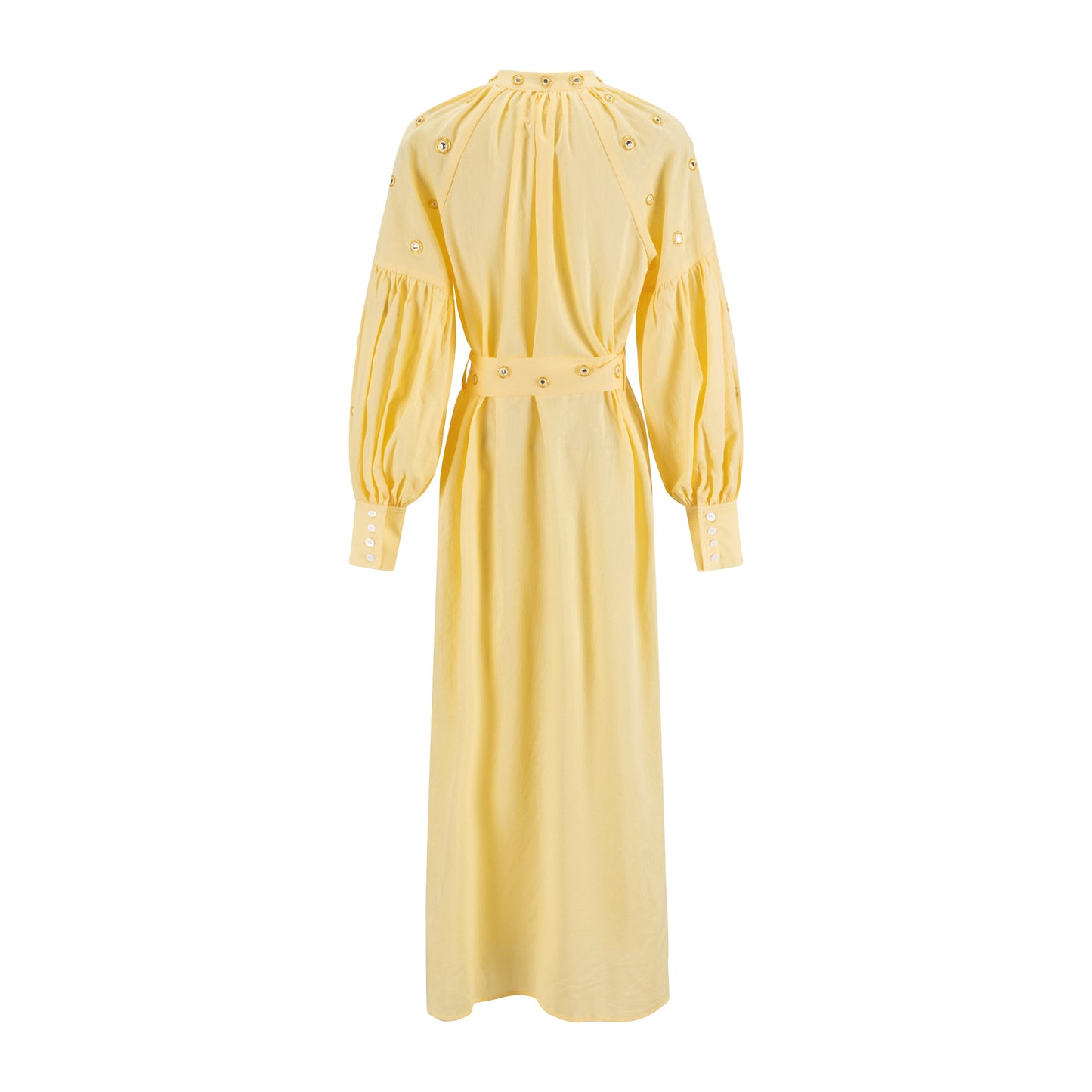 Yellow Cotton Dress With Mirror Detail