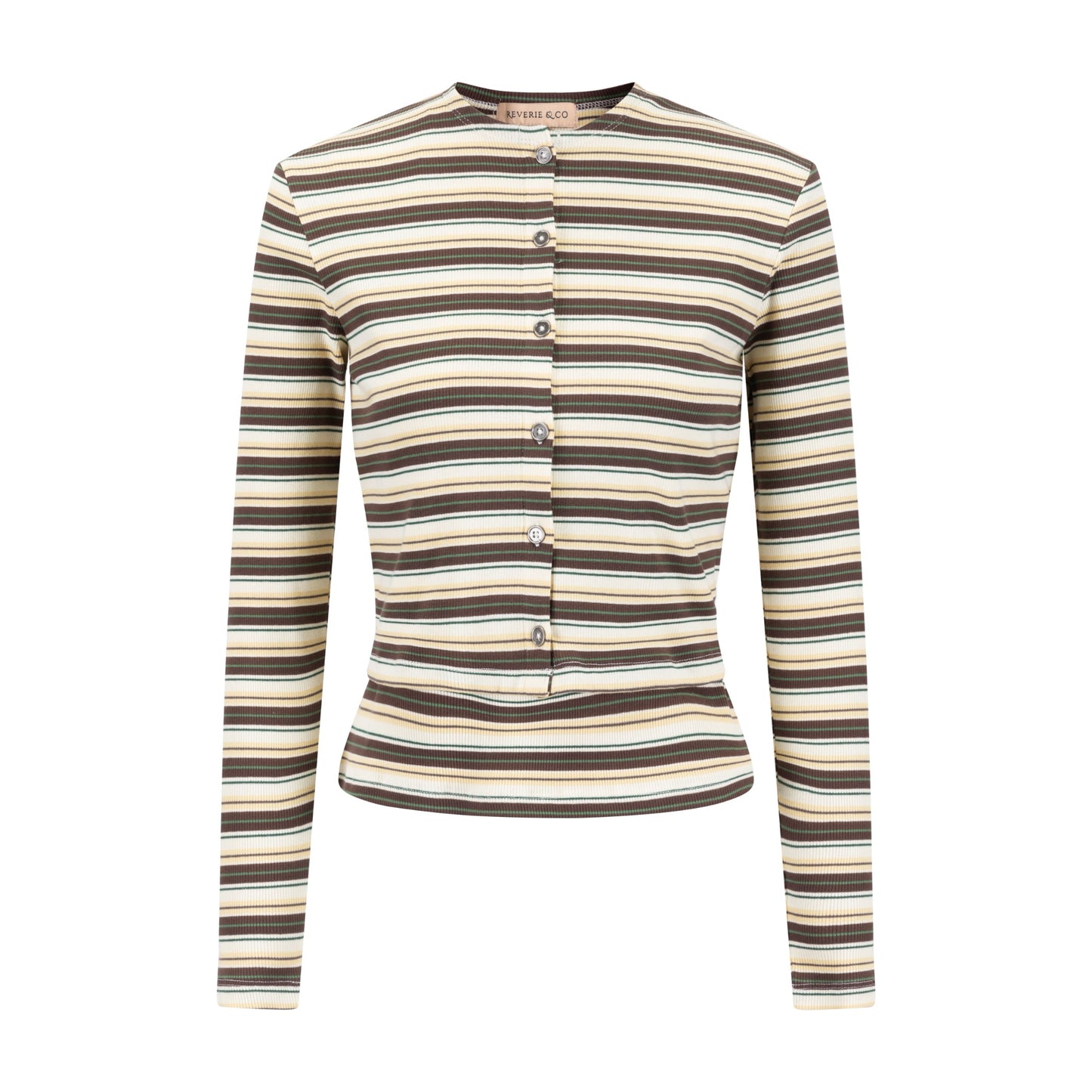 Cropped Ribbed Twin Set- Striped-Brown And Yellow