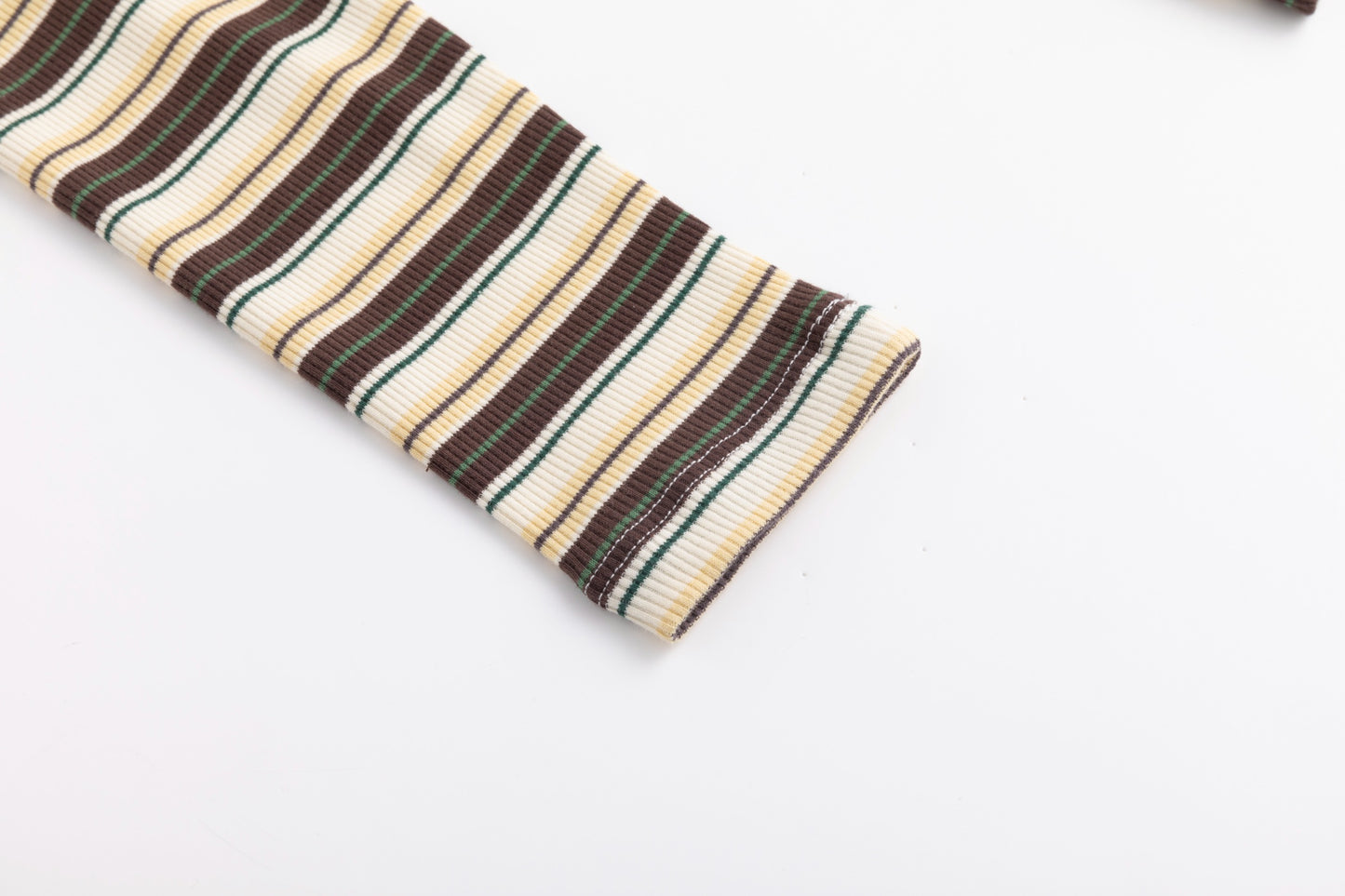 Cropped Ribbed Twin Set- Striped-Brown And Yellow