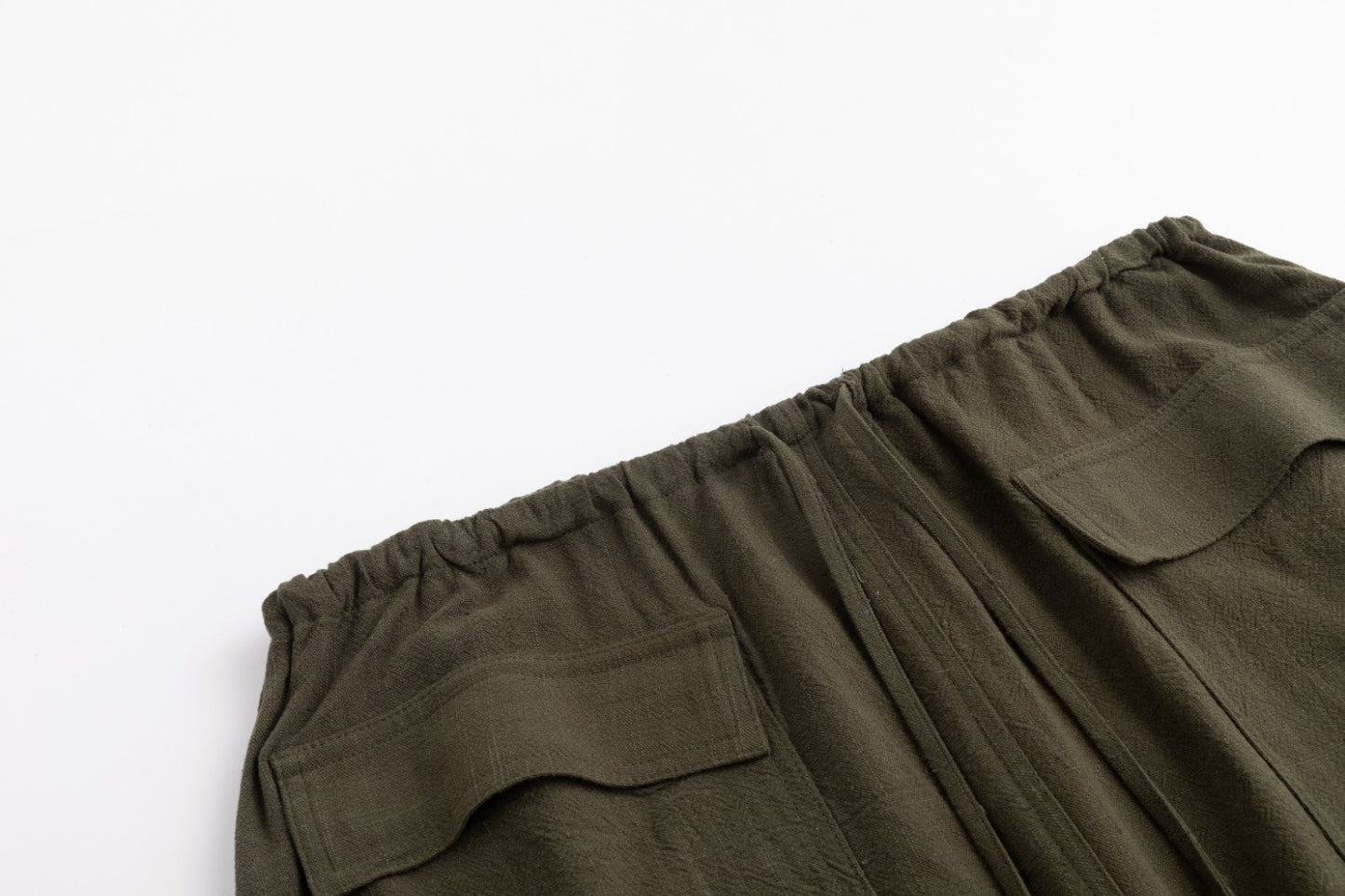 Linen Drawstring Pocket Skirt - Green Moss