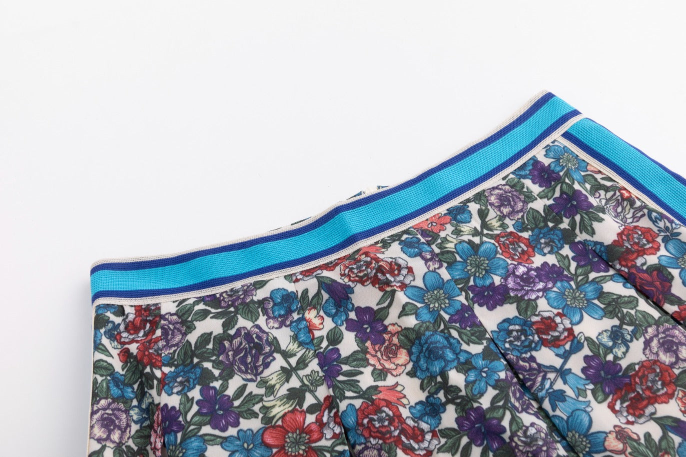 Blue And Red Floral Skirt With Striped Waist