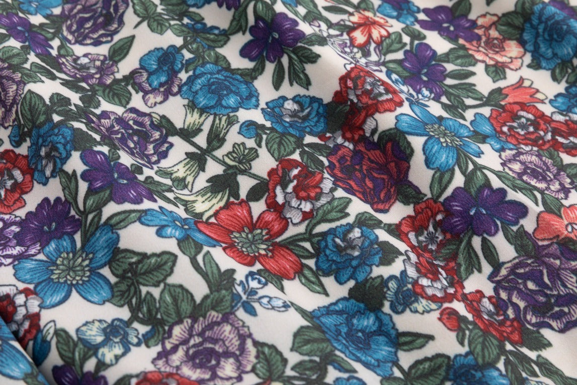 Blue And Red Floral Skirt With Striped Waist