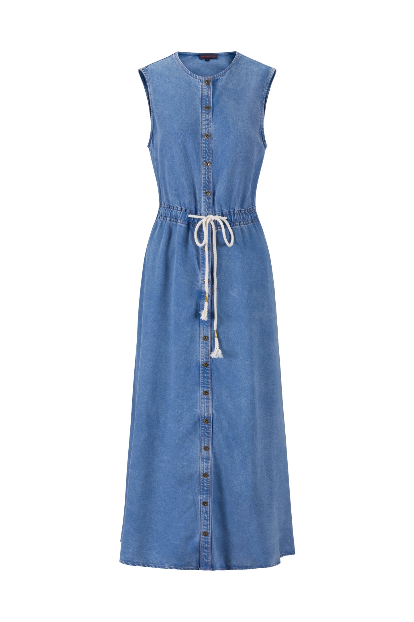 Drawstring Washed Denim Jumper - Blue