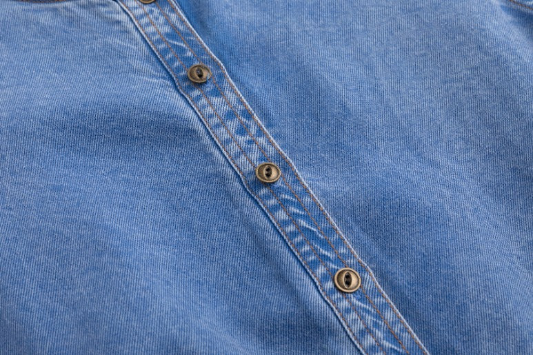 Drawstring Washed Denim Jumper - Blue