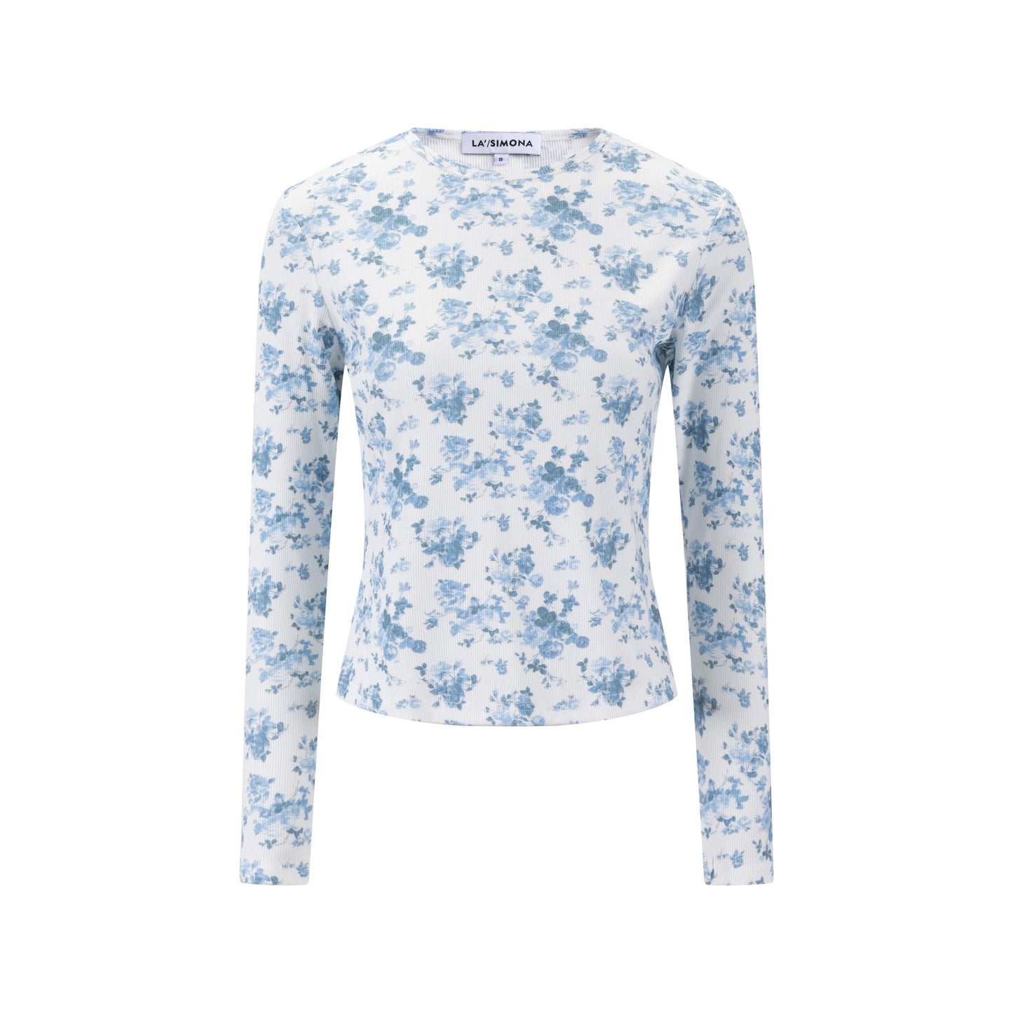 Blue Floral Print Ribbed Top