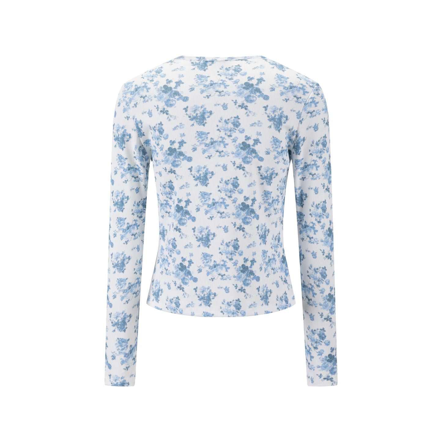 Blue Floral Print Ribbed Top