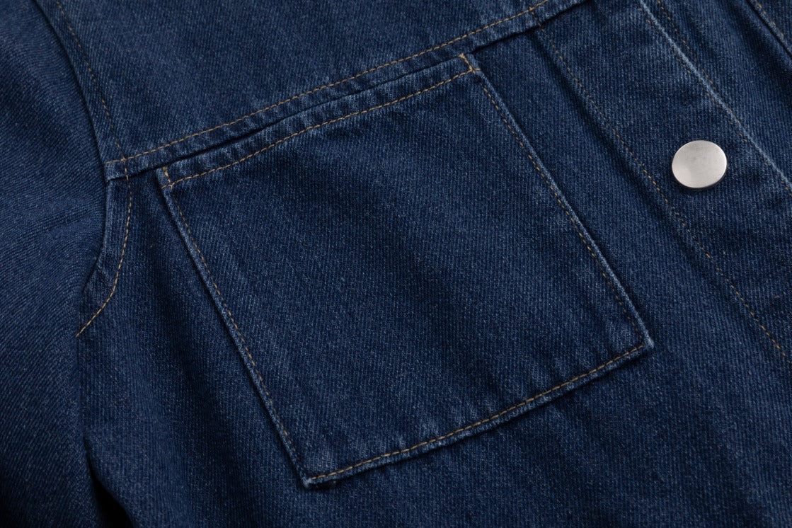 Ragged Edge Multi Pocket Denim Dress - Blue