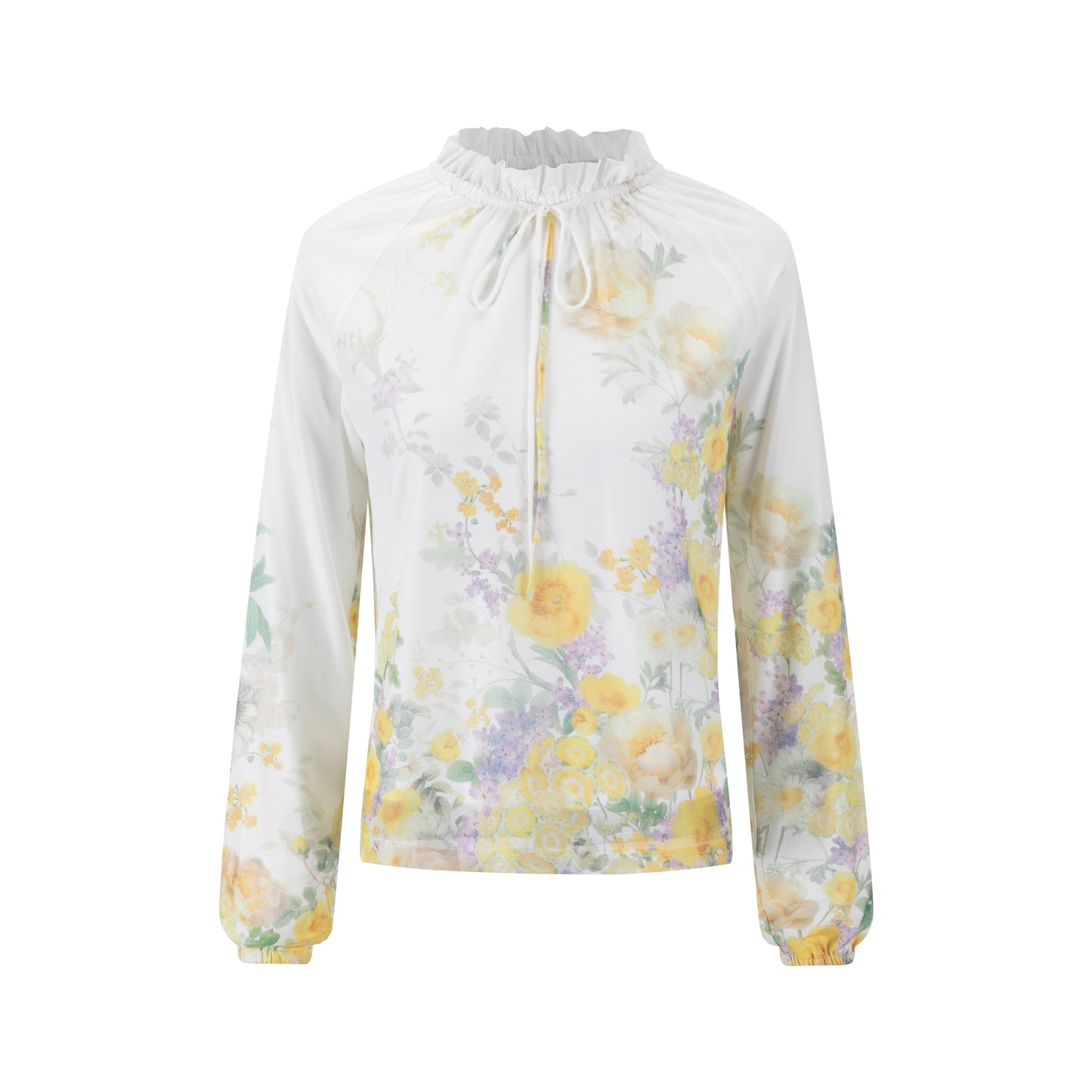 Ivory Ruffle Collar Floral Print Top - Yellow