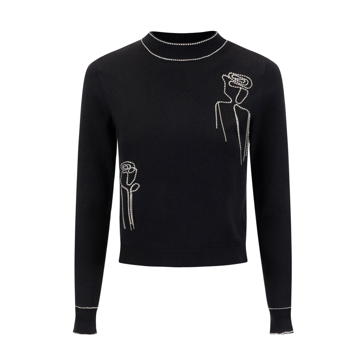 Sweater With Diamond Flower - Black