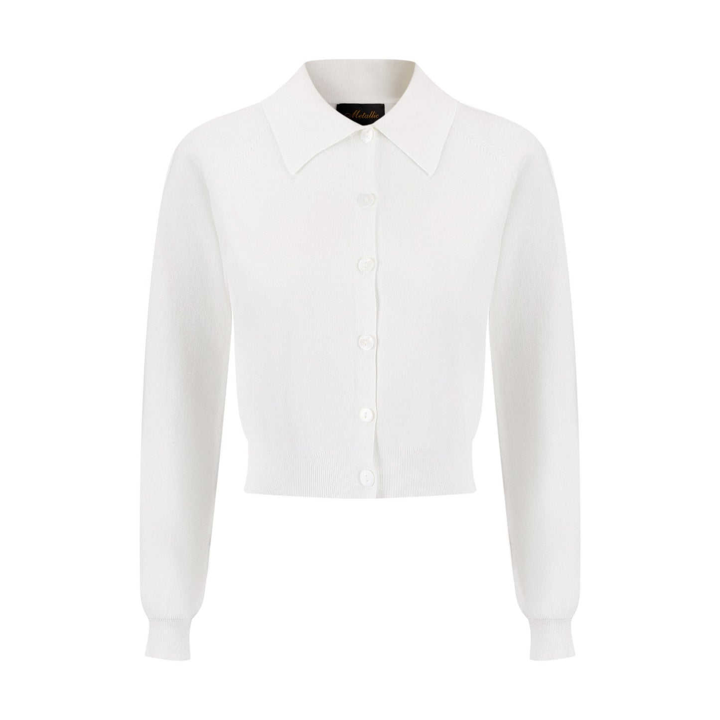Knit Cardigan With Collar And Flower Buttons - White