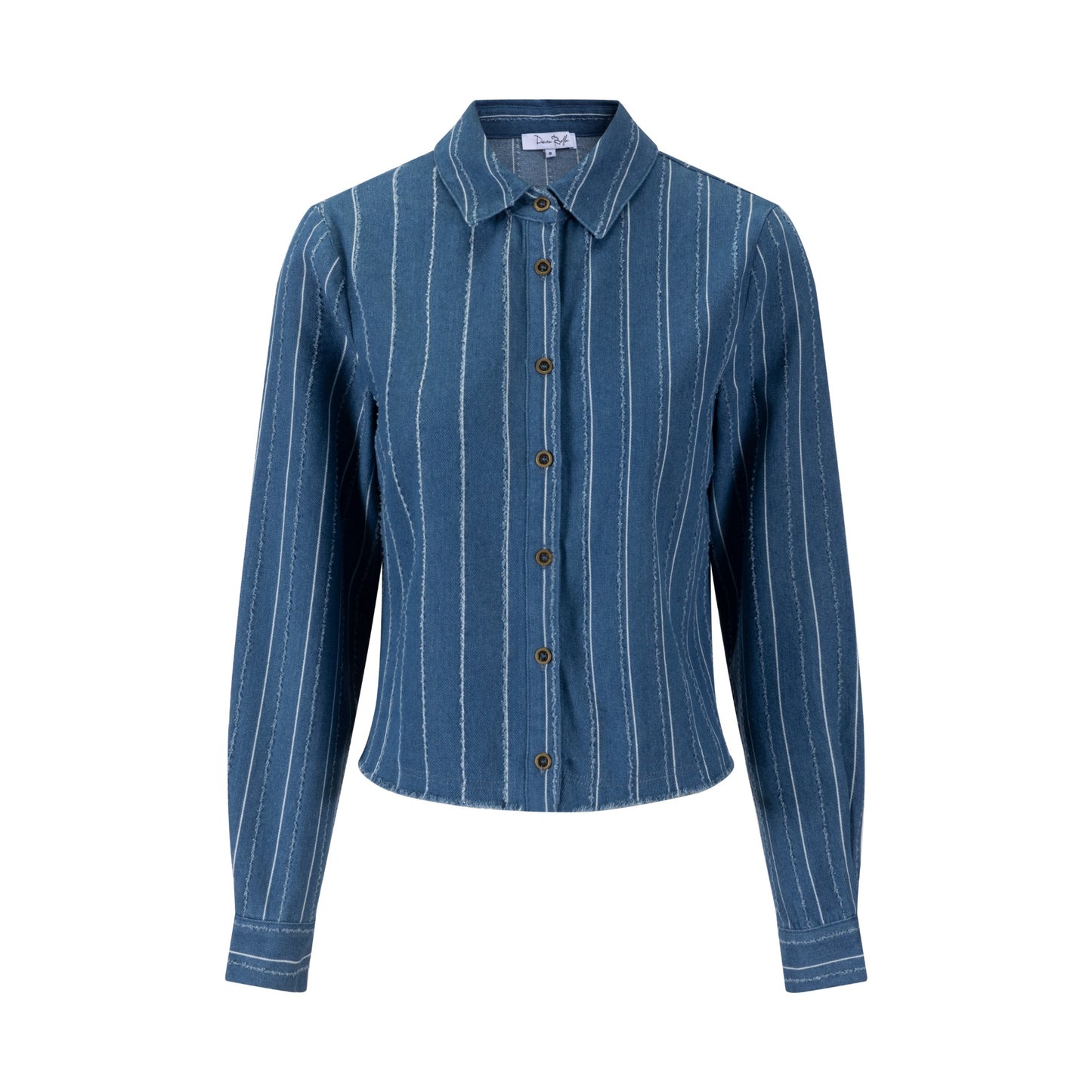 White And Ragged Stripes Denim Shirt