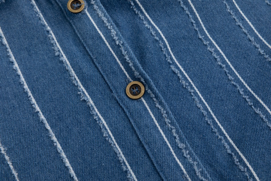 White And Ragged Stripes Denim Shirt