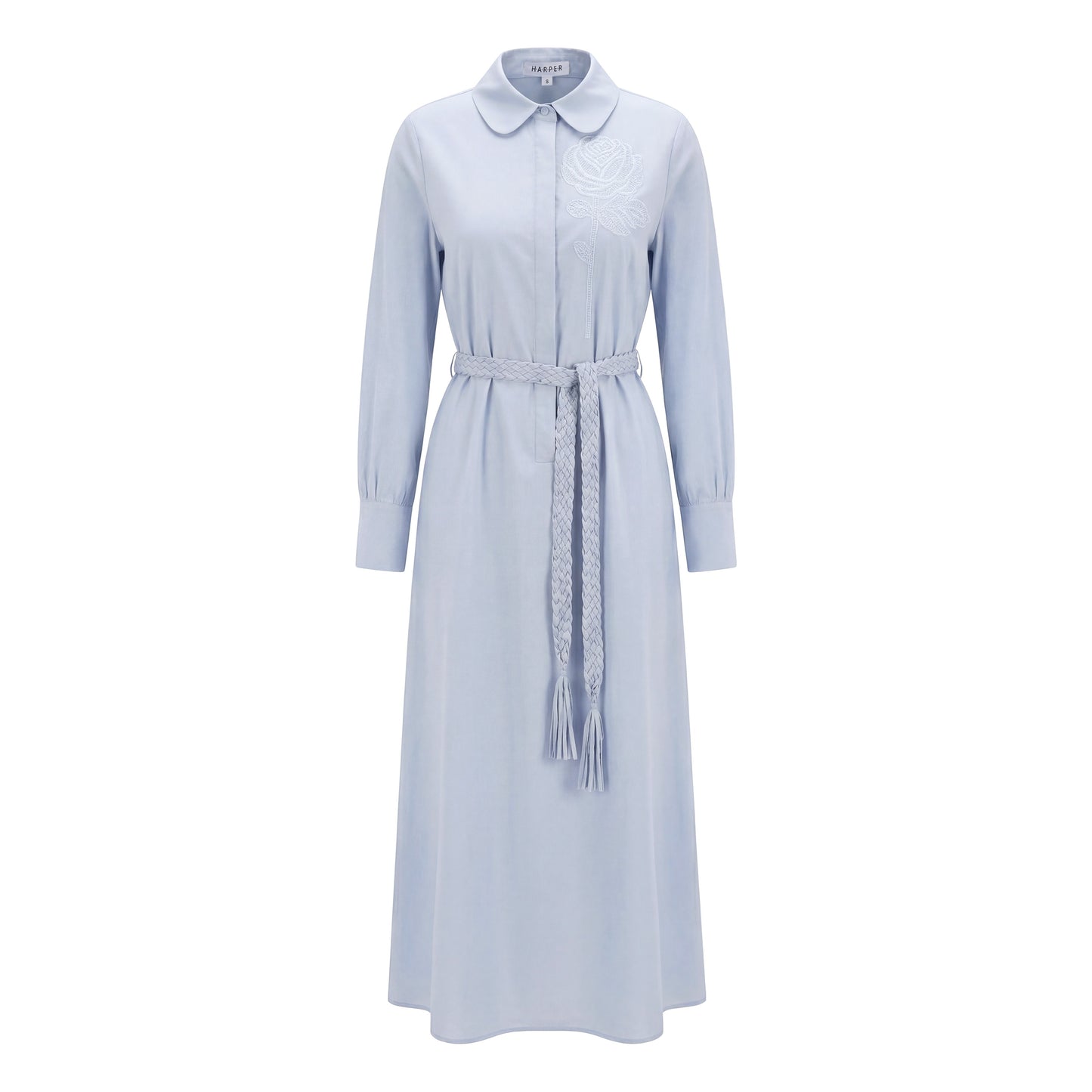 Cotton Slate Blue Belted Dress