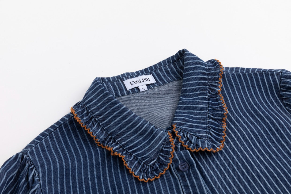 Navy Striped Denim Overlay Dress