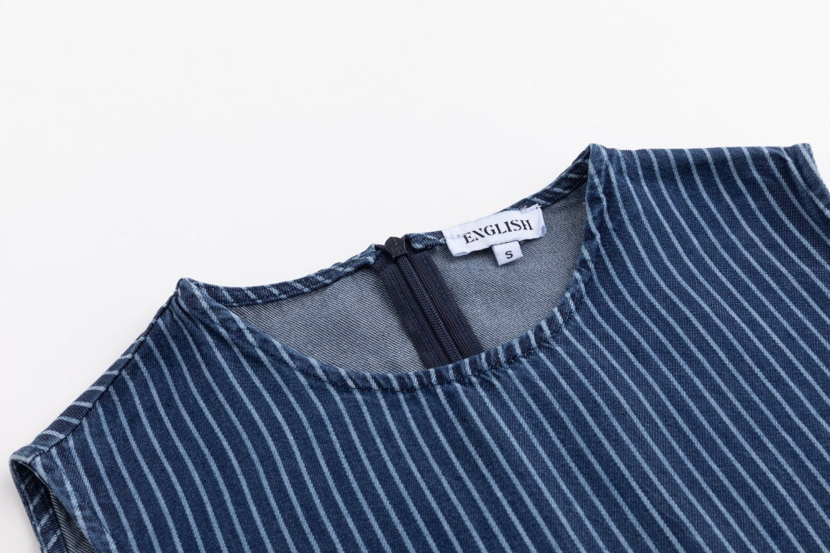 Navy Striped Denim Overlay Dress