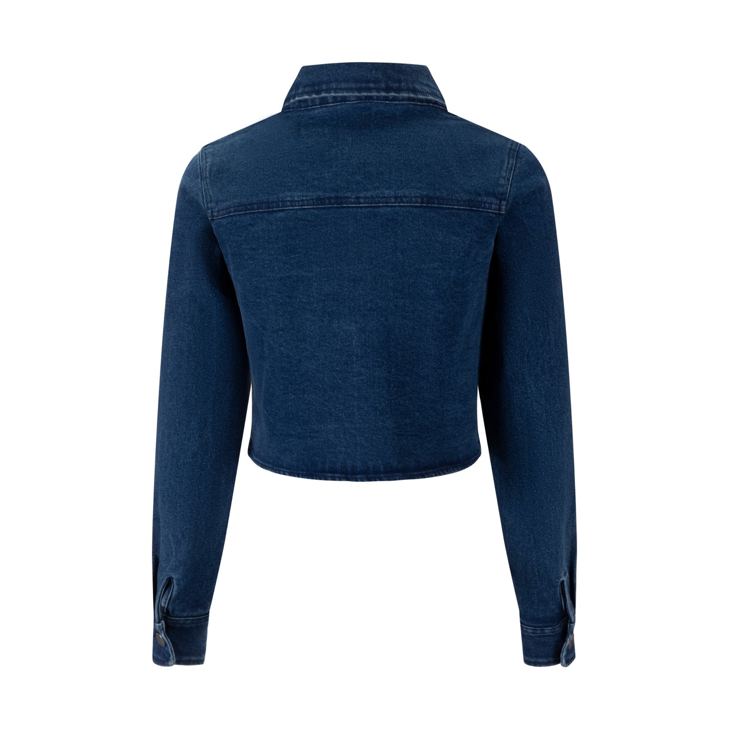 Acid Washed Flower Print Denim Top - Blue