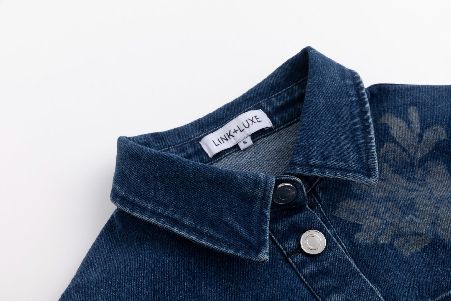 Acid Washed Flower Print Denim Top - Blue