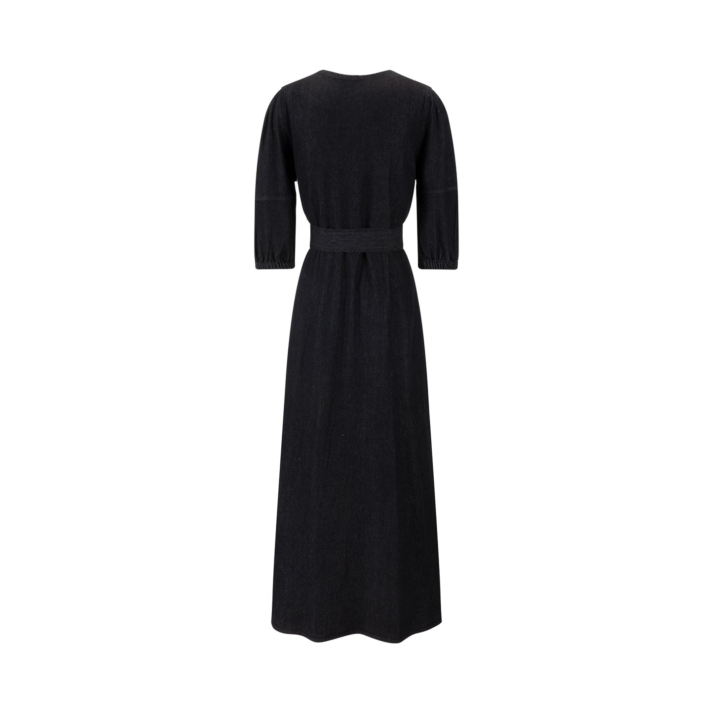 Lantern 3/4 Sleeve Denim Dress - Black
