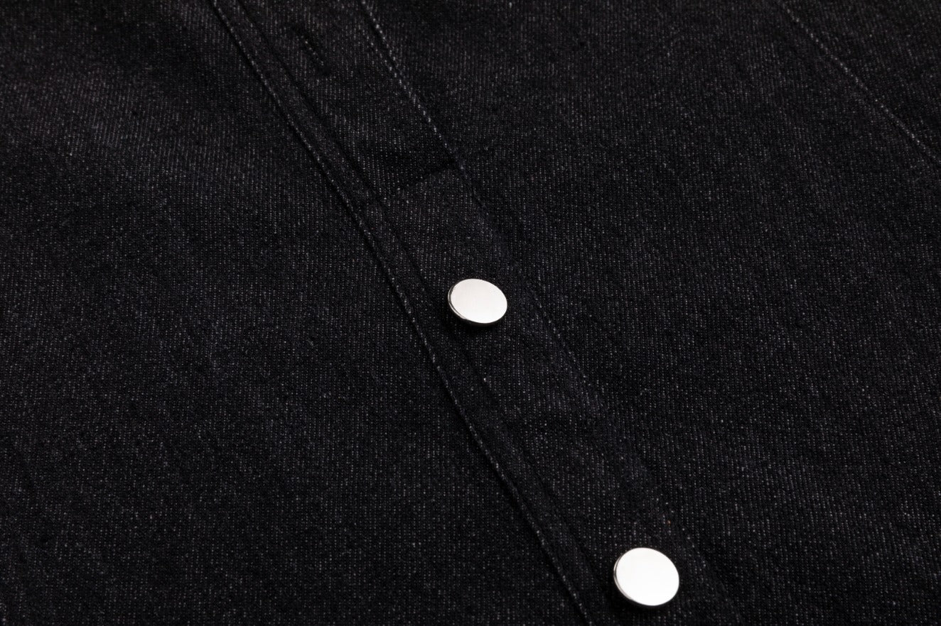 Lantern 3/4 Sleeve Denim Dress - Black