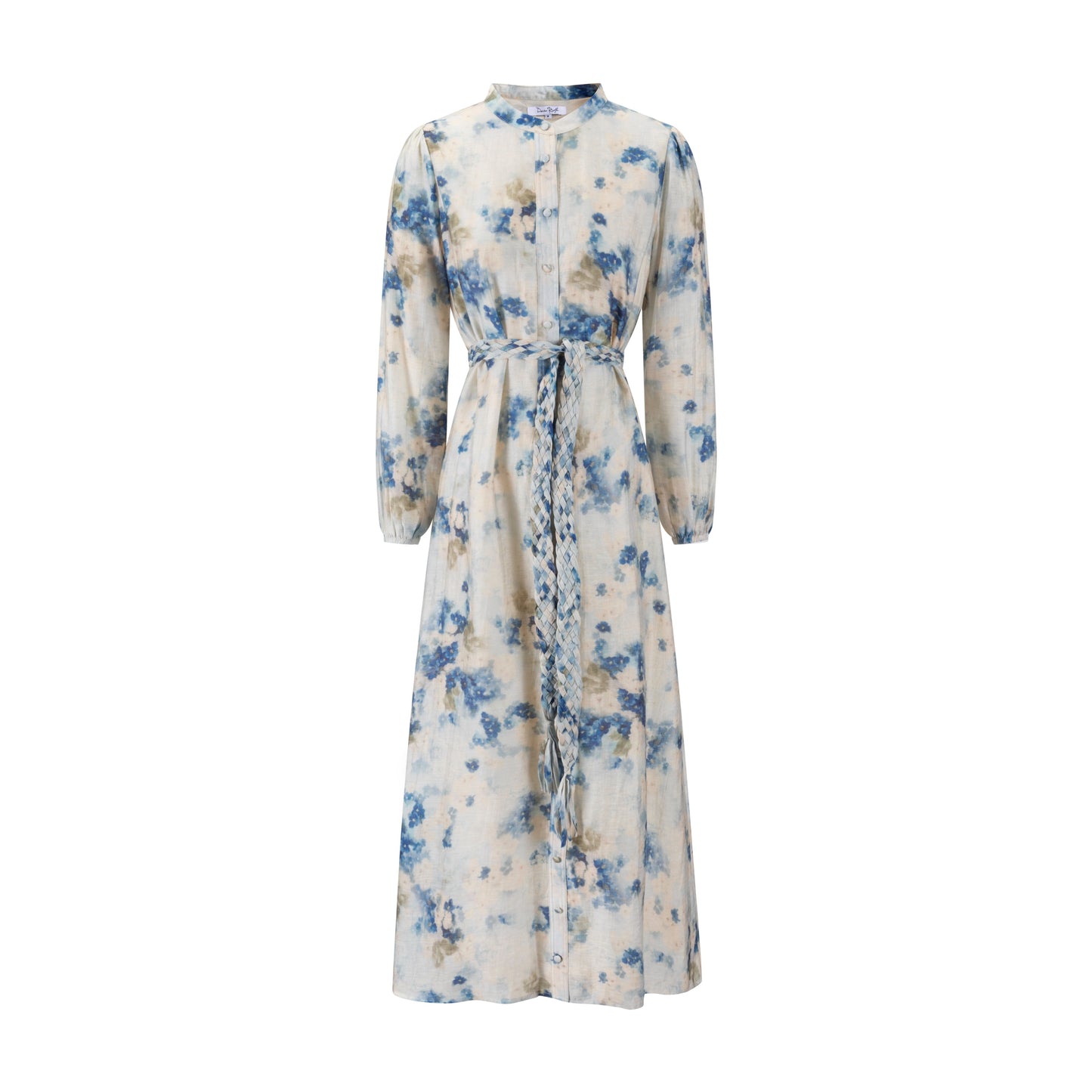 Cream Dress With Floral Print - Blue