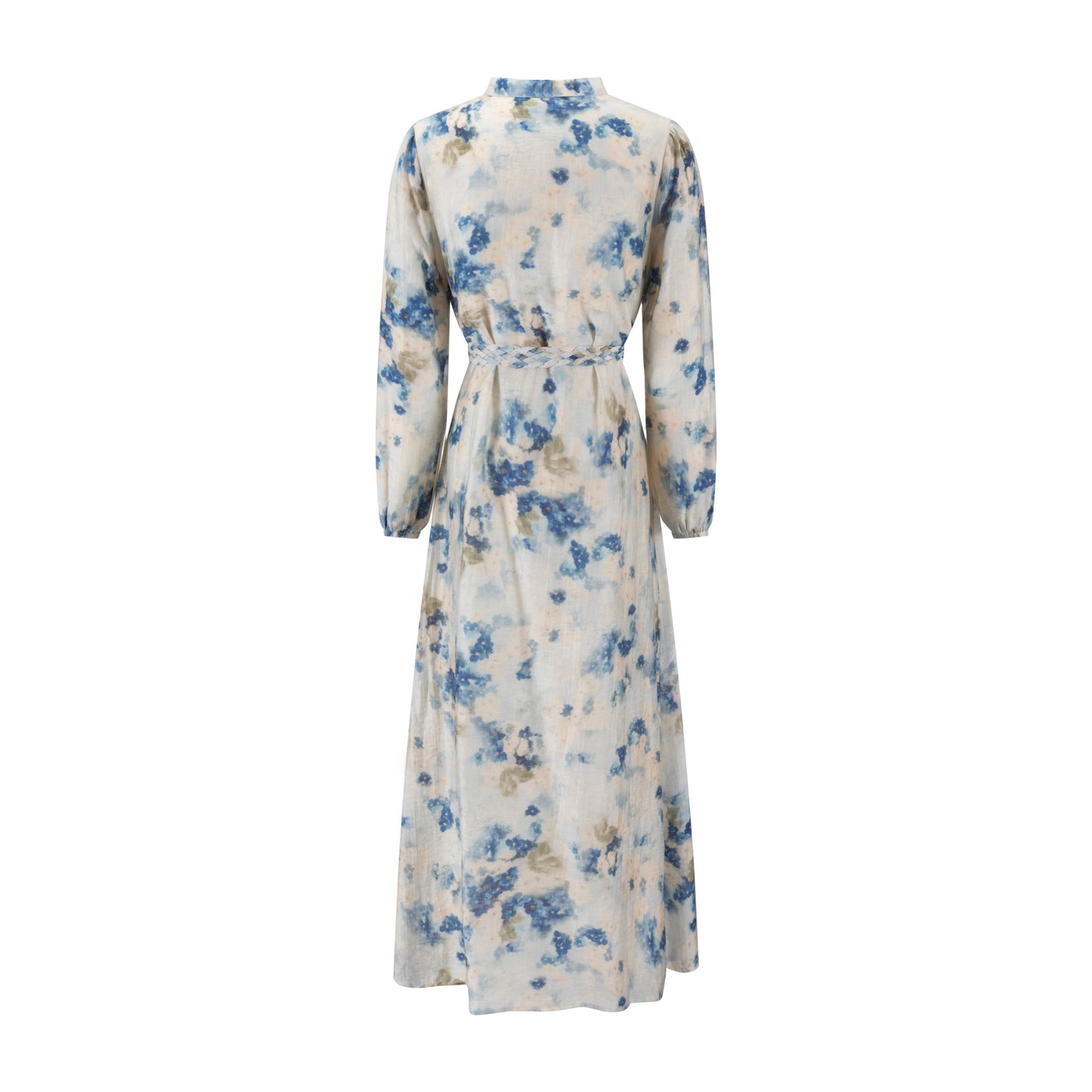 Cream Dress With Floral Print - Blue